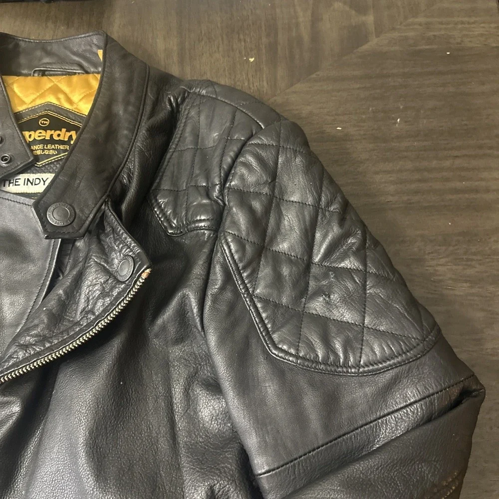 Superdry Endurance Leather The Indy JKT Black Biker Motorcycle Jacket Men's XL